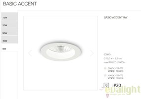 Spot LED incastrabil IP44 BASIC ACCENT 9W 3000K