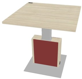 Masă de conferință reglabilă Verno+ S 120 x 120 cm, salcâm / roșu