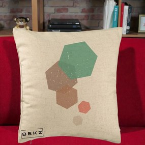 Perna Decorativa Geometric Hexagoane Pastel, 40x40 cm, Bej, Husa Detasabila, Perna Inclusa, BEKZ®