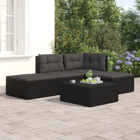 3187104 vidaXL Set mobilier relaxare grădină 4 piese cu perne poliratan negru