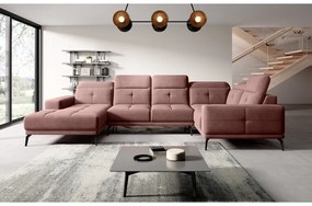 Colțar roz cu tapițerie din catifea (cu colț pe partea dreaptă/în formă de "U") Neviro – ELTAP