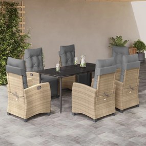 vidaXL Set mobilier pentru grădină, 7 piese, cu perne, bej, poliratan