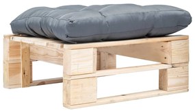 vidaXL Taburet de grădină din paleți cu pernă gri, natural, lemn
