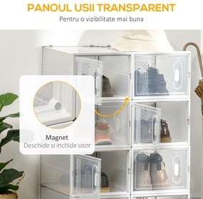 HOMCOM Mobilier pentru Încălțăminte cu Ventilație, 8 Cuburi din Plastic PP, Alb și Transparent, 28x36x21cm, Design Modern | Aosom Romania