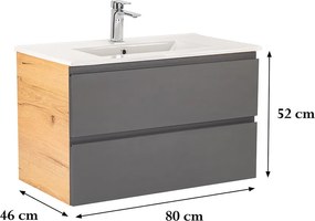 Vario Pull 80 dulap de bază cu chiuvetă stejar-antracite