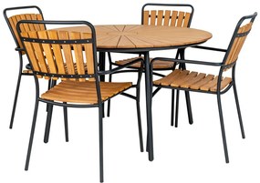 Masă de grădină Cleveland, tec, naturală, cu picioare negre 130x74 cm