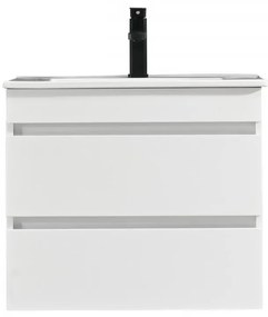 Mască de baie Cube 60 cu chiuvetă ceramică, 2 sertare, vopsită în alb lucios