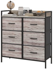 HOMCOM Comodă, mobilier de depozitare pentru dormitor cu 6 sertare din material nețesut, cadru din oțel, 79 x 29 x 85 cm, efect lemn gri | Aosom Romania