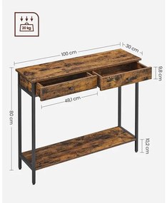 Consola Cu 2 Sertare, Vintage Maro Si Negru, 100 X 30 Cm
