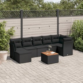 3223752 vidaXL Set mobilier de grădină cu perne, 8 piese, negru, poliratan