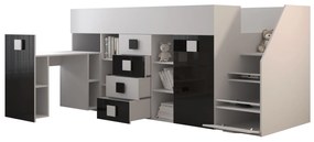 Pat multifuncțional 90 cm Toreno 3 (Alb + alb lucios + negru lucios) (D). 1083326