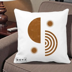 Perna Decorativa Boho Sun si Spirala, 40x40 cm, Alba Mata, Husa Detasabila, Perna Inclusa, BEKZ®