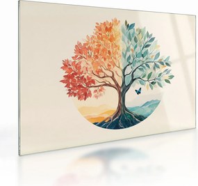 Tablou pe sticlă – Arbore dual cu fluture (70x50 cm)