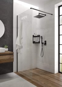 Paravan dus, walk-in, sticla securizata, 100x200 cm, cadru metalic negru, Deante Mokko 1000x2000 mm, Negru