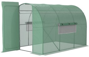 Outsunny Seră de Grădină Tunnel 6 m² Oțel galvanizat consolidat diametru 2,5 cm + PE Înaltă densitate ferestre Ușă Verde | Aosom Romania