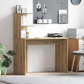 vidaXL Birou cu raft stejar artizanal 102 x 50 x 124 cm Lemn compozit