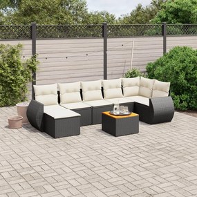 3225111 vidaXL Set mobilier de grădină cu perne, 8 piese, negru, poliratan