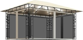 vidaXL Pavilion cu plasă anti-țânțari & lumini LED crem 4x3x2,73m