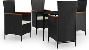 vidaXL Set masă pentru grădină, 5 piese, cu perne, negru