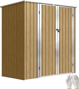 Outsunny Șopron metalic de grădină exterior 1,37 m² 163x89x163 cm cu acoperiș înclinat, uși cu zăvor și mănuși maro | Aosom Romania