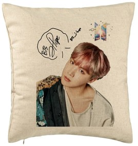 Perna Decorativa BTS J-hope, 40x40 cm, Bej, Husa Detasabila, Burduf