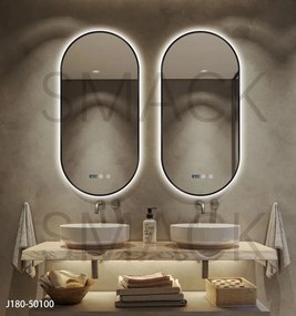 Oglindă LED Touch Premium, Dezaburire, Rama Negra, 3 Tipuri Lumină 50/100 cm