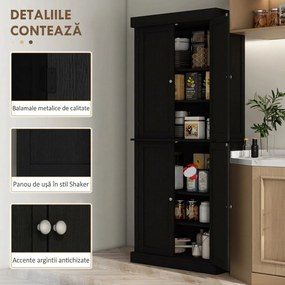 HOMCOM Dulap Înalt de Bucătărie cu 6 Rafturi și 2 Uși, Dulap cu Rafturi Reglabile din Lemn, 76x40,5x184 cm, Alb | Aosom Romania