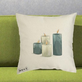 Perna Decorativa Lumanari Hygge Alb-Verde, 40x40 cm, Ecru, Husa Detasabila, Perna Inclusa, BEKZ®