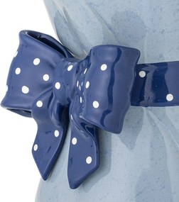 Vază din ceramică artizanală, albastru, cu formă ondulată și fundiță decorativă cu buline, 19,5x28,5 cm, „Belivia"