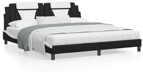 3214199 vidaXL Cadru de pat cu lumini LED negru/alb 180x200 cm piele ecologică