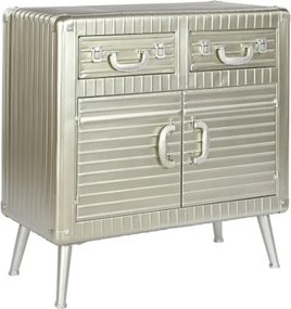 Bufet metalic stil industrial, argintiu, cu 2 uși, 2 sertare și mânere de valiză, 82 x 80 x 39 cm, „Silver”
