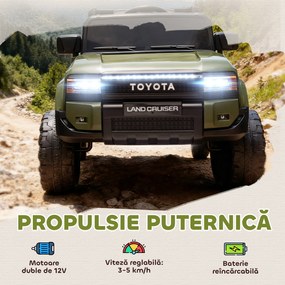 AIYAPLAY Auto Electric pentru Copii TOYOTA Land Cruiser 12V cu Telecomandă, Vârsta 3-8 Ani, Verde | Aosom Romania