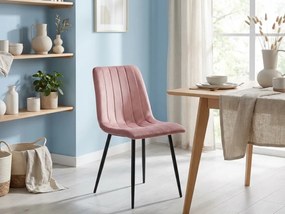 Roz scaun bucatarie LAVA din catifea cu picioare negre