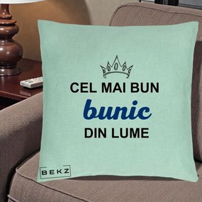 Cadou pentru Bunic - Perna Personalizata Cel Mai Bun Bunic Din Lume Coroana Albastra, 40x40 cm, Verde Menta, Husa Detasabila, Perna Inclusa, BEKZ®