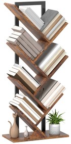HOMCOM Bibliotecă Raft cu 7 Nivele Îngustă în Forma de Lemn pentru Birou, Brun Rustic | Aosom Romania