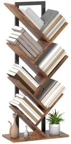 HOMCOM Bibliotecă Raft cu 7 Nivele Îngustă în Forma de Lemn pentru Birou, Brun Rustic | Aosom Romania