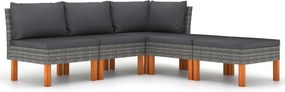 vidaXL Set mobilier de grădină cu perne, 5 piese, gri, poliratan
