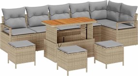 vidaXL Set de canapele pentru grădină cu pernă 10 pcs Bej Rattan poli