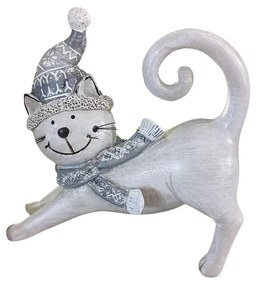 Decoratiune pisica, Winter Cat, gri, 14.5 cm - modele diverse