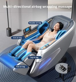 Fotoliu de masaj HADES, cu Incalzire, Bluetooth, Display, Ecran tactil, Controler rapid cotiera, Zero Gravity, 2 Boxe, Moduri Automate, Suport Picioare extensibil, Piele PU Premium, Gri