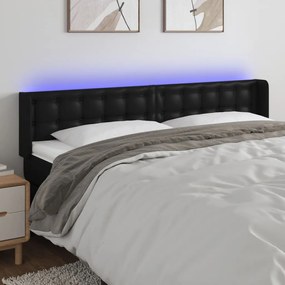 3123338 vidaXL Tăblie de pat cu LED, negru, 183x16x78/88 cm, piele ecologică