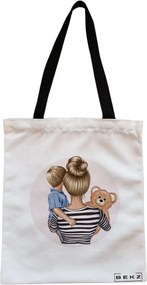 Sacosa de Panza pentru Cumparaturi, Geanta Tote, model Mother of a prince 2, Cu fermoar, 38x34.5 cm, Alba, BEKZ®