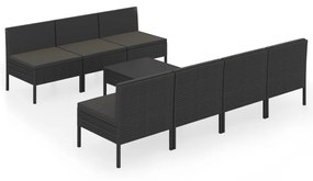 Set mobilier de gradina cu perne, 8 piese, negru, poliratan 7x mijloc + masa, 1