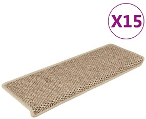 vidaXL Covorașe scări autoadezive 15buc nisipiu 65x21x4cm aspect sisal
