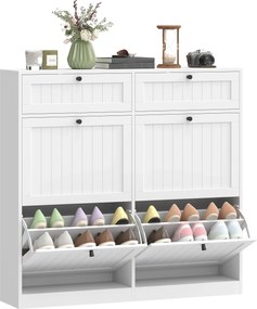 HOMCOM Dulap pentru pantofi 20 perechi, dulap îngust cu 4 sertare rabatabile, 2 compartimente, alb | Aosom Romania