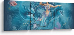 Tablou - Sirenă cu delfini (cu ceas) (90x30 cm)