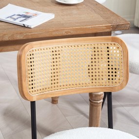 HOMCOM Lot de 2 scaune de bucatarie boho cu spatar din ratan pentru living, camera de zi, dormitor, alb | Aosom Romania