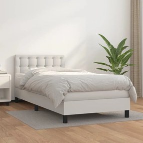 3141102 vidaXL Pat box spring cu saltea, alb, 90x200 cm, piele ecologică