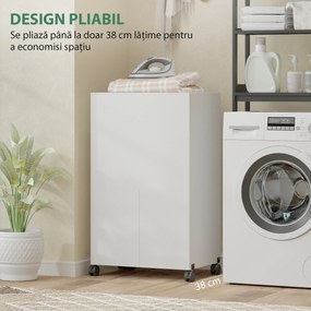 HOMCOM Dulap Masă de Călcat Pliabil cu Roți și Suport pentru Fier de Călcat, Dulap de Călcat Multifuncțional cu Rafturi, Compartiment Deschis, pentru Spălătorie, Baie, 154x55x87 cm, Alb | Aosom Romania