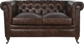 Canapea vintage 2 locuri din piele naturală maro închis, „Chesterfield"